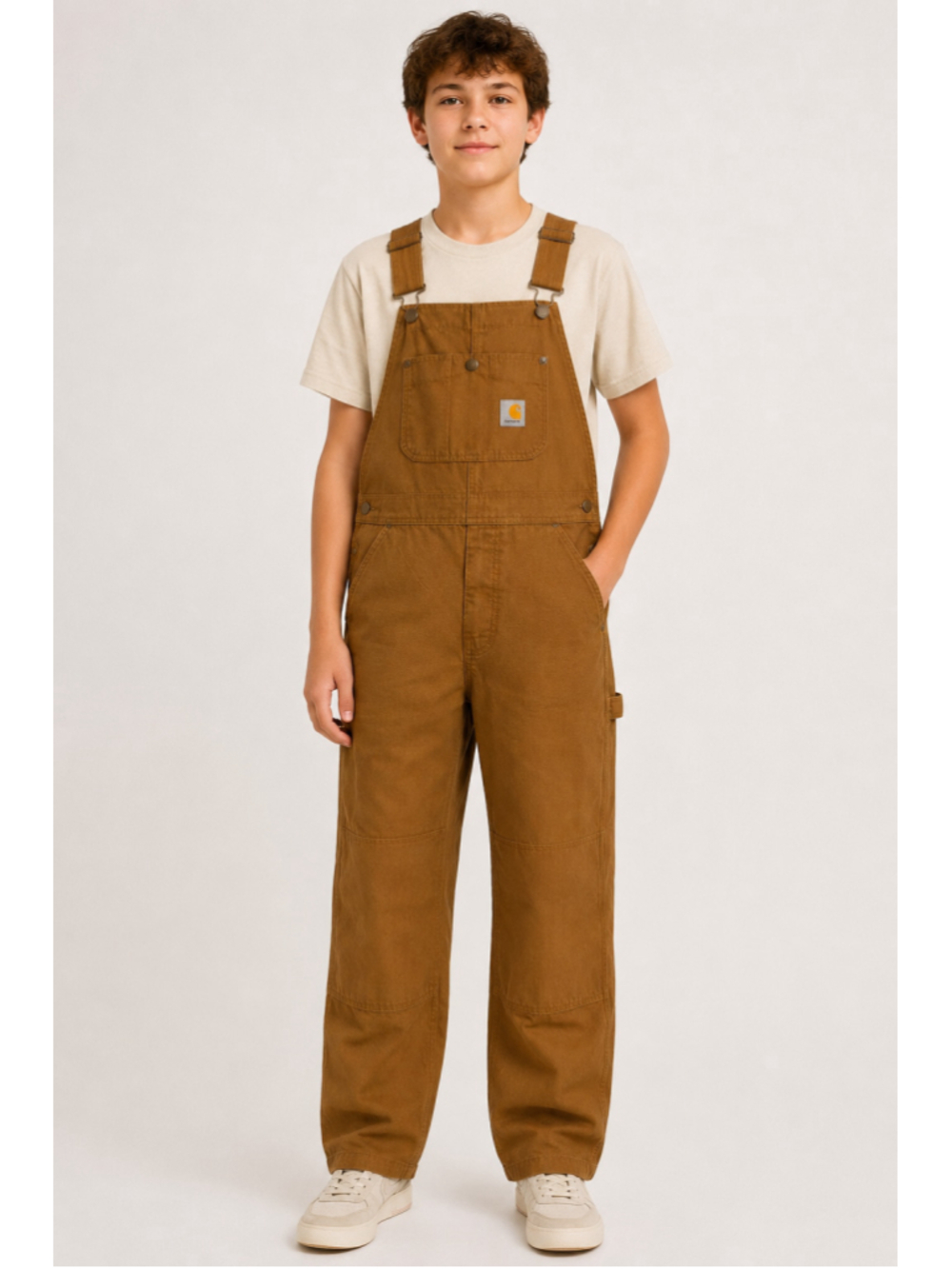 Carhartt Boys Size 14 Brown Canvas Bib Overalls Double Knee Workwear